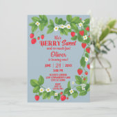 Aardbei eerste verjaardag (rood en blauw) kaart (Staand voorkant)