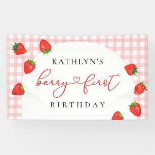Aardbei Eerste Verjaardag Roze Berry 1st Spandoek