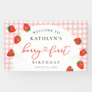 Aardbei Eerste Verjaardag Roze Berry Welkom Spandoek