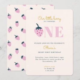 Aardbei eerste verjaardag Uitnodiging