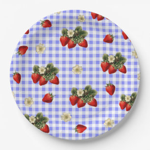 Aardbei en blauw gingham schattige papieren borden papieren bordje