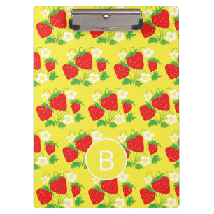 Aardbei en Bloem Geel Patroon met Monogram Klembord