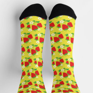 Aardbei en Bloemen Patroon Geel Sokken