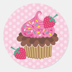 Aardbei en chocolade Cupcake Ronde Sticker