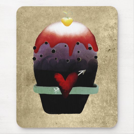 Aardbei en crème cupcake primitieve mousepad muismat (Voorkant)
