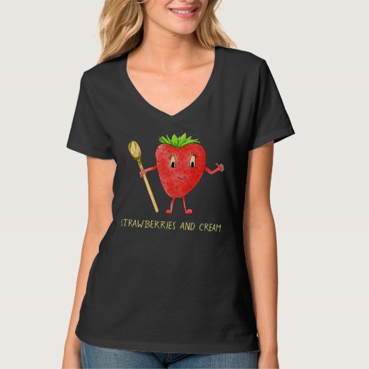 Aardbei en crème Funny Slogan Quirky Fruit Humor T-shirt (Voorkant)