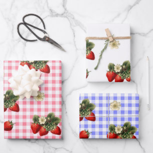 Aardbei en gingham schattige cadeau wrap sheets inpakpapier vel