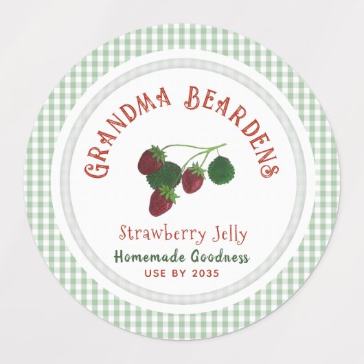 Aardbei en Gingham Voedseletiketten Labels (Design 1)