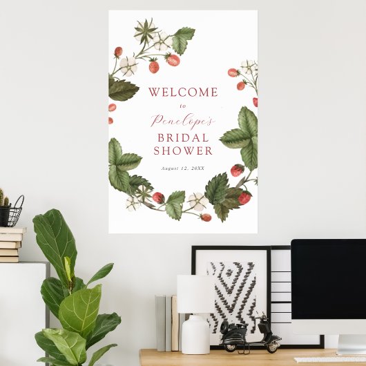 Aardbei en Greenery Vrijgezellenfeest Welkomstteke Poster (Thuiskantoor)