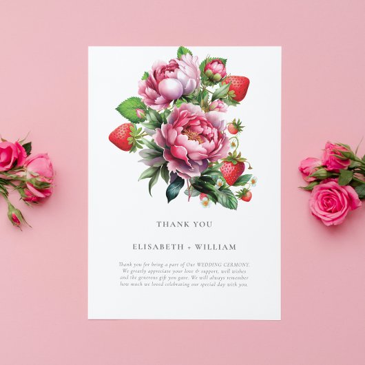 Aardbei en Peonies Summer Wedding Bedankkaart