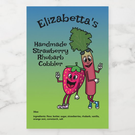 Aardbei en rabarber Pals Jam Pie Cobbler Voedselcontainer Etiket (Enkel label)