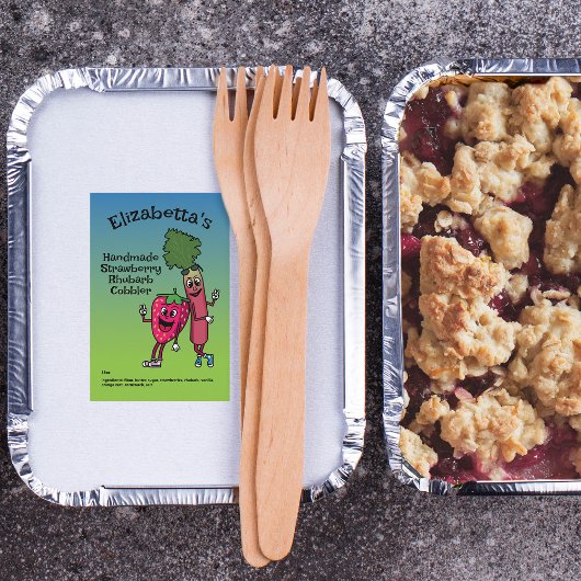 Aardbei en rabarber Pals Jam Pie Cobbler Voedselcontainer Etiket