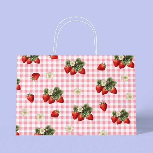 Aardbei en rode gingham schattig groot cadeauzakje