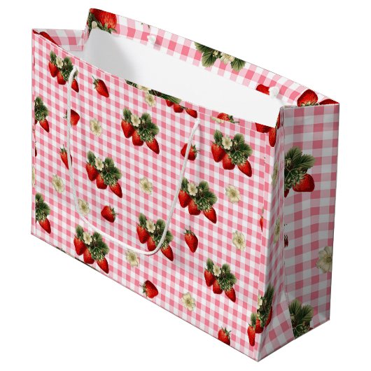 Aardbei en rode gingham schattig groot cadeauzakje (Voorkant Gekanteld)
