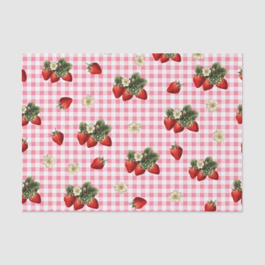 Aardbei en rode gingham schattig tissue papier (Voorkant)