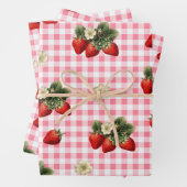 Aardbei en rode gingham schattige cadeau wrap shee inpakpapier vel (In situ)