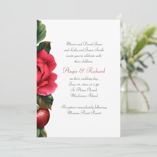 Aardbei en roodrozen kaart (Staand voorkant)