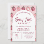 Aardbei en Roze Gingham Berry First Birthday Kaart (Voorkant)