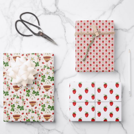 Aardbei en thee inpakpapier set (Voorkant)