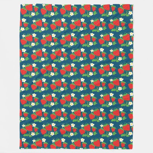 Aardbei en Vloerblauw Patroon Fleece Deken (Voorkant)
