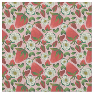 Aardbei Floral Pink Pattern Stof