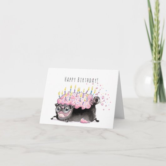 Aardbei Frosted Pug Cake black pug verjaardag Kaart (Voorkant)