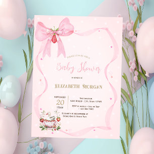 Aardbei, Gans, Boog Lijst Stippen Baby shower Kaart
