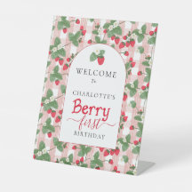 Aardbei Gingham Bes Eerste Verjaardag Welkom