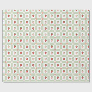 Aardbei Gingham Bes Happy Verjaardag Cadeaupapier