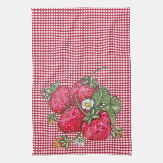 aardbei Gingham Land Rustisch Theedoek (Verticaal)