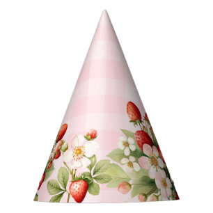 Aardbei gingham roze verjaardagsfeestje pet feesthoedjes