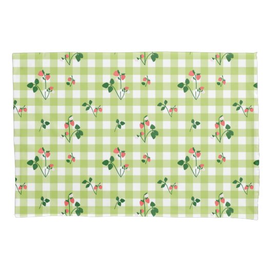 Aardbei Groen Gingham Check geruite patroon Kussensloop (Voorkant-Links)