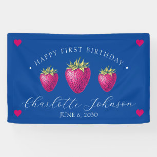 Aardbei Hearts Birthday Girl Dark Blue Spandoek