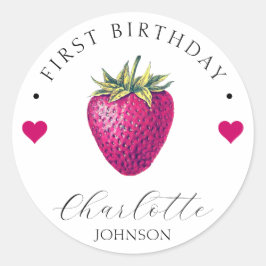 Aardbei Hearts Birthday Girl White Ronde Sticker