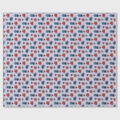 Aardbei, Huckleberry, Braam op Blauw Cadeaupapier (Vlak)