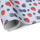 Aardbei, Huckleberry, Braam op Blauw Cadeaupapier (Rol Hoek)