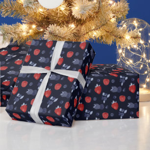 Aardbei, Huckleberry, Braam op marineblauw Cadeaupapier