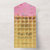 Aardbei Ice Cream Waffle Cone Verjaardag All In One Uitnodiging (Binnen)