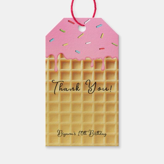 Aardbei Ice Cream Waffle Cone verjaardagsfeestje Cadeaulabel (Voorkant)
