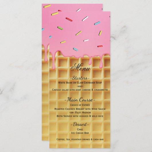 Aardbei Ice Cream Waffle Cone Verjaardagsmenu Menu (Voorkant / Achterkant)