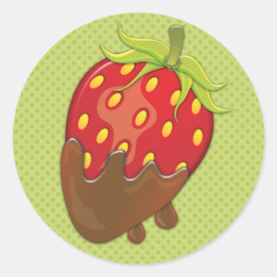 Aardbei in chocolade ronde sticker