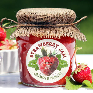 Aardbei Jam Jar Gepersonaliseerde bruiloft gunsten Ronde Sticker