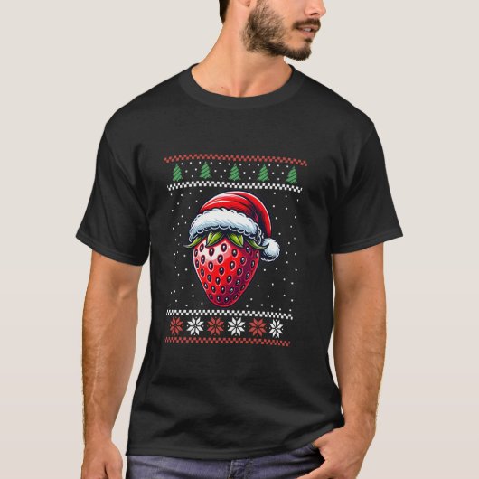 Aardbei Kerstman Hoed Lelijke Kerst Kerstfruit T-shirt (Voorkant)