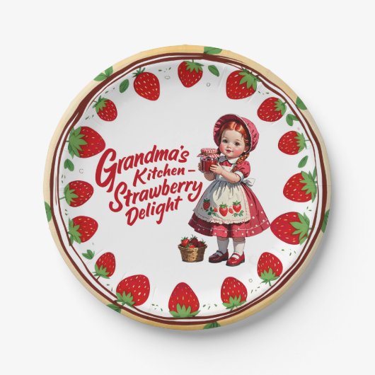 Aardbei Keuken Meisje Oma's Delight Papieren Bordje (Voorkant)