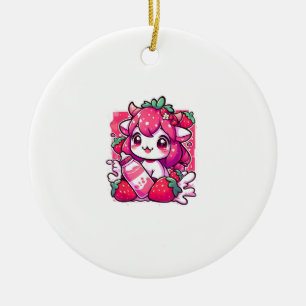 Aardbei Koe Kawaii Anime Aardbei Melk _2_1 Keramisch Ornament