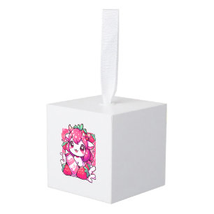 Aardbei Koe Kawaii Anime Aardbei Melk _2_1 Kubus Ornament