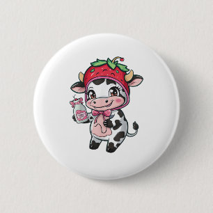 Aardbei Koe Kawaii Anime Aardbei Melk _2 Ronde Button 5,7 Cm