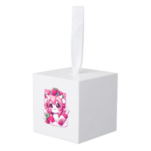 Aardbei Koe Kawaii Anime Aardbeienmelk _1 Kubus Ornament