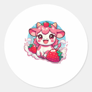 Aardbei Koe Kawaii Anime Aardbeienmelk _3 Ronde Sticker