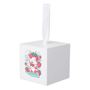 Aardbei Koe Kawaii Anime Aardbeienmelk _4 Kubus Ornament